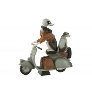 Figurine chiens sur scooter en résine marron 31x15x32 cm