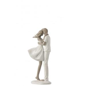 Figurine couple amoureux en résine blanc 8x11x25 cm