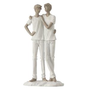 Figurine couple de garçons en résine blanc 14x8x26 cm