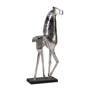 Figurine décorative cheval en aluminium argenté L 115 cm