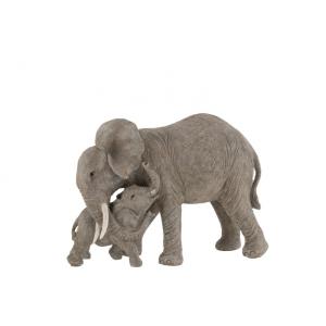 Figurine éléphant avec bébé en résine gris 28x14x20 cm