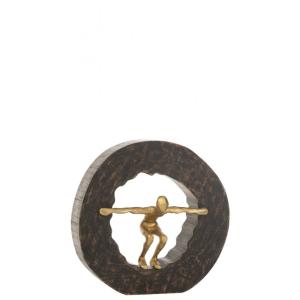 Figurine en aluminium doré dans cercle en bois de manguier…