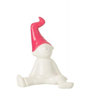 Figurine gnome assis en céramique blanc 22x18x31 cm