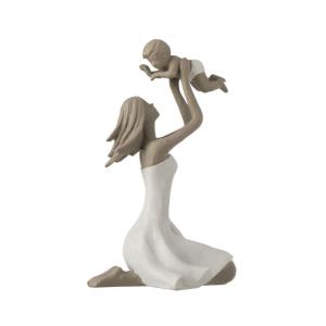 Figurine maman et son enfant en résine blanc 10x12x18 cm