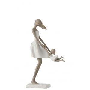 Figurine mère avec enfant en résine blanche 18x8x31cm