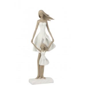 Figurine mère et fille en résine blanc 15.5x10x45 cm