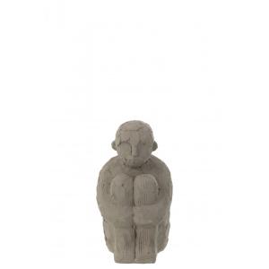 Figurine personnage assis en ciment gris 16x12x25cm