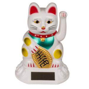 Figurine solaire chat porte bonheur blanc