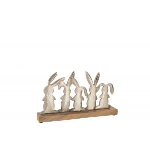 Figurines de lapins sur socle en aluminium argent 28x5x14 cm