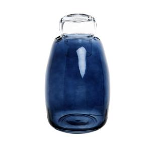 Flacon décoratif en verre transparent et bleu H23