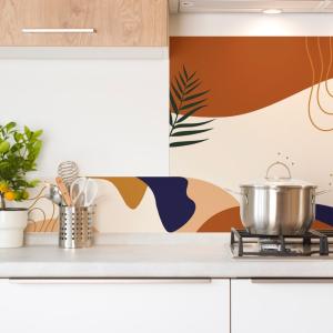 Fond de hotte adhésif en aluminium design orange - 70x60 cm