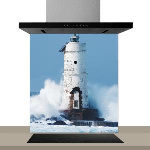 Fond de hotte decorative, phare blanc bleu,blanc 60x70  cm