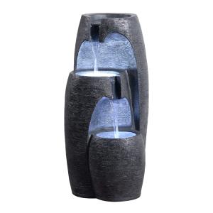 Fontaine 3 niveaux moderne LED cascade extérieure, Noir, 71…