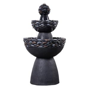Fontaine 3 niveaux piédestal jardin, Gris, 93cm