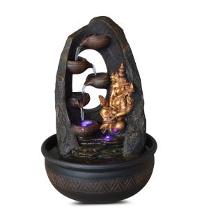 Fontaine bouddha Ganesh en résine marron et doré - H40 cm