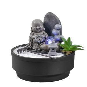 Fontaine d'intérieur jardin zen résine grise avec boule ver…