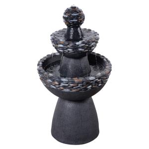 Fontaine de Jardin sur Socle 3 Niveaux LED Gris Foncé, 93 c…