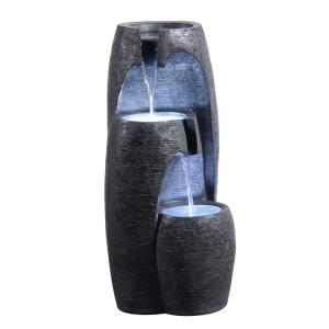 Fontaine de Jardin Urne 3 Niveaux LED Noire, 71 cm
