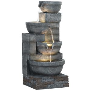 Fontaine extérieure de jardin avec éclairage led résine gri…