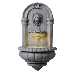 Fontaine murale extérieure tête de lion LED, 81cm, Gris