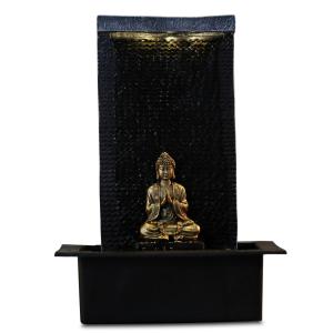 Fontaine Zen Mur d'eau et bouddha amovible en résine noir e…