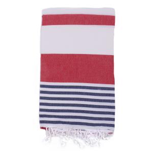 Fouta  100% coton avec franges marine et rouge 100x170cm