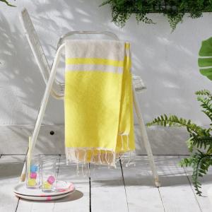 Fouta à franges bicolore coton  100x190 cm Jaune
