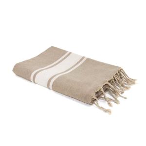 Fouta bande blanche coton beige 100x200