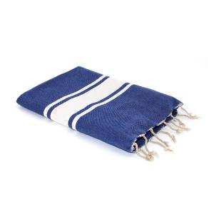 Fouta bande blanche coton bleu grec 100x200