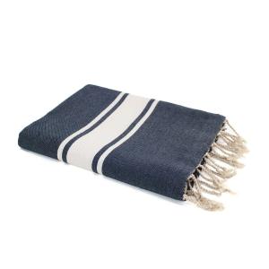 Fouta bande blanche coton bleu jean 100x200