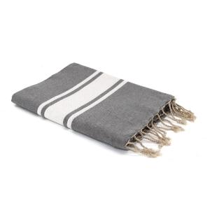 Fouta bande blanche coton gris moyen 100x200