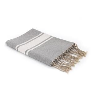 Fouta bande blanche coton gris perle 100x200