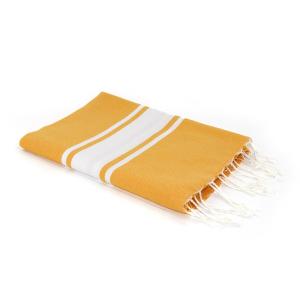 Fouta bande blanche coton jaune safran 100x200