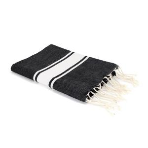 Fouta bande blanche coton noir 100x200