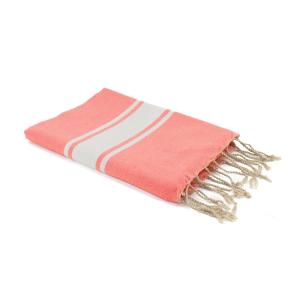 Fouta bande blanche coton orange corail 100x200