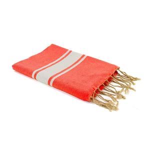 Fouta bande blanche coton orange mandarine 100x200