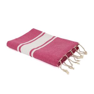 Fouta bande blanche coton rose fuchsia 100x200