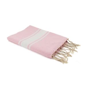 Fouta bande blanche coton rose pâle 100x200