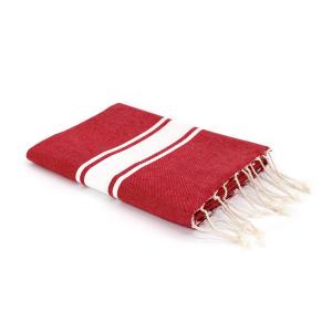 Fouta bande blanche coton rouge 100x200