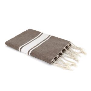 Fouta bande blanche coton taupe clair 100x200