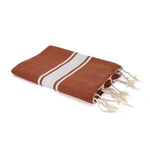 Fouta bande blanche coton terracotta 100x200