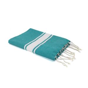 Fouta bande blanche coton vert canard 100x200