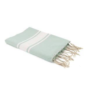 Fouta bande blanche coton vert d'eau 100x200