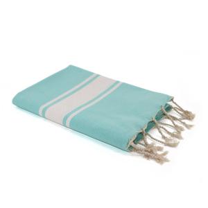 Fouta bande blanche coton vert turquoise 100x200