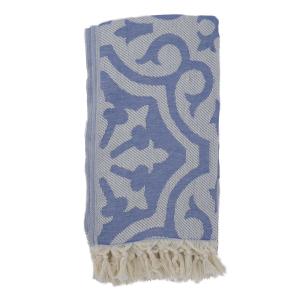 Fouta baroque 100% coton avec franges bleu jeans 100x170cm