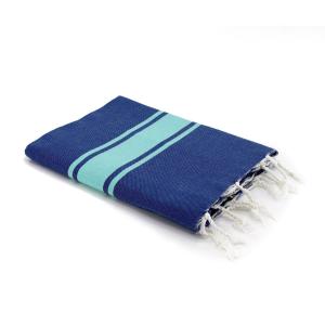 Fouta bicolore coton 100x200 bleu grec / vert turquoise