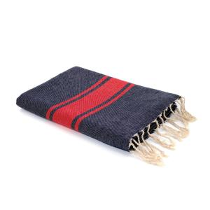 Fouta bicolore coton 100x200 bleu jean / rouge