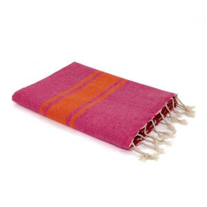 Fouta bicolore coton rose fuchsia / orange 100x200