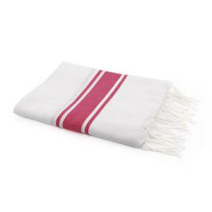 Fouta blanche coton blanc / rose fuchsia 100x200