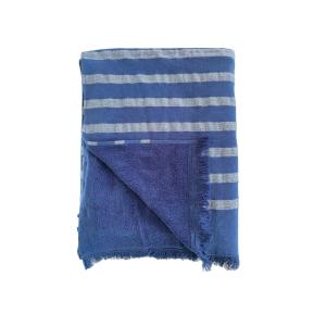 Fouta  coton doublée éponge Alanya" 140 x 180 bleu marine"